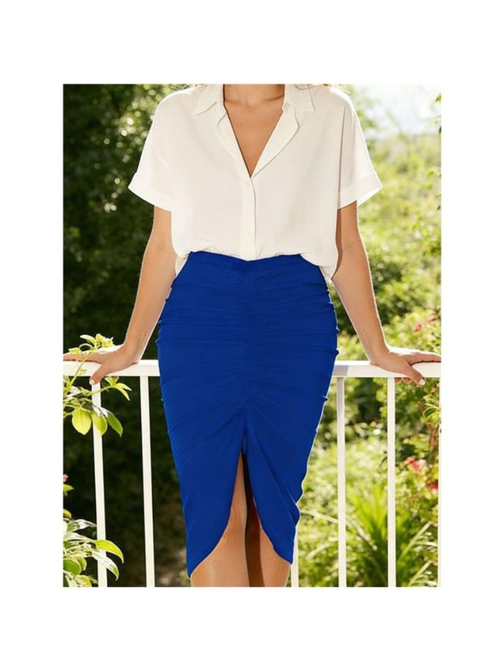 Plus Size Ruched Slit Midi Skirt - Picture 4 of 11